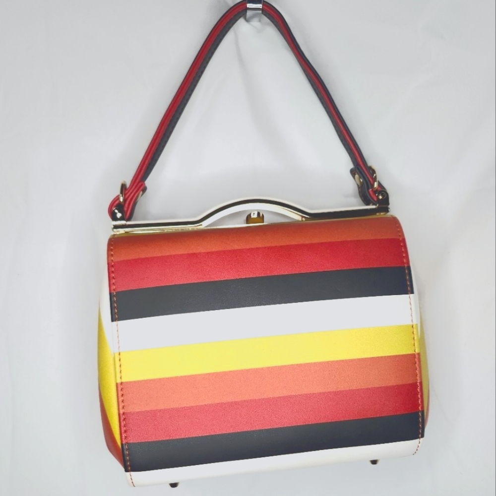 Collectif- Retro Multi-Color Striped Handbag Purse with Strap